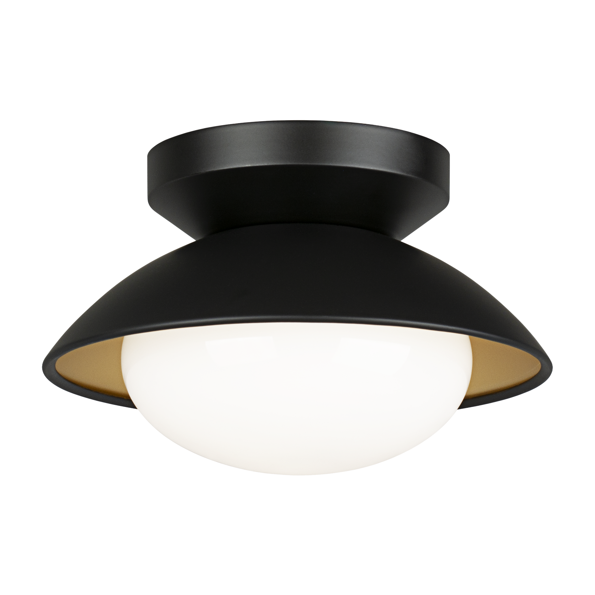 Hatley The charming ceiling mount Hatley, is available in three sizes. The Black or White bowl-shaped frame with gold interior is set off by the large Opal glass. *LIGHTBULBS NOT INCLUDED