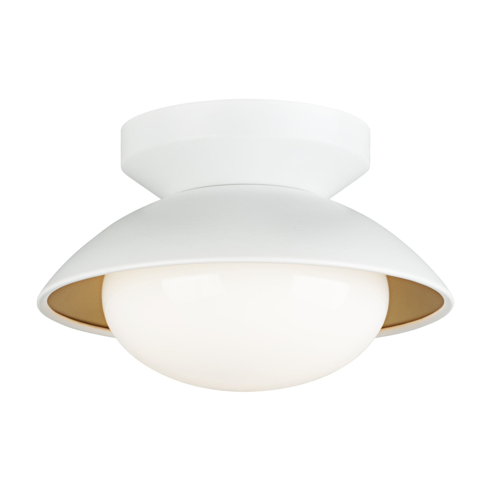 Hatley The charming ceiling mount Hatley, is available in three sizes. The Black or White bowl-shaped frame with gold interior is set off by the large Opal glass. *LIGHTBULBS NOT INCLUDED