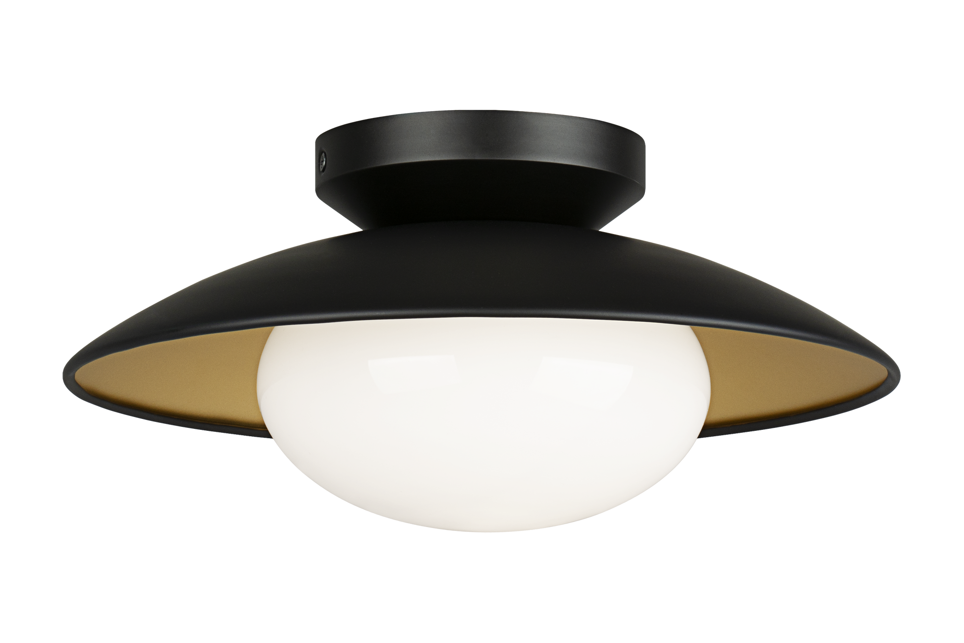 Hatley The charming ceiling mount Hatley, is available in three sizes. The Black or White bowl-shaped frame with gold interior is set off by the large Opal glass. *LIGHTBULBS NOT INCLUDED