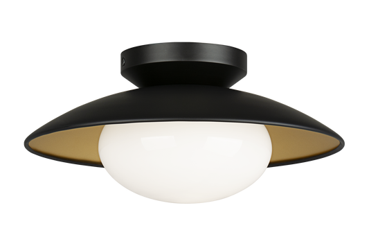 Hatley The charming ceiling mount Hatley, is available in three sizes. The Black or White bowl-shaped frame with gold interior is set off by the large Opal glass. *LIGHTBULBS NOT INCLUDED