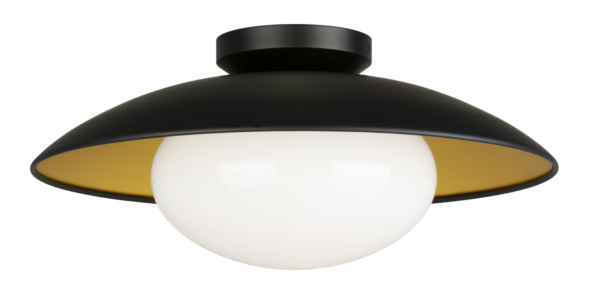 Hatley The charming ceiling mount Hatley, is available in three sizes. The Black or White bowl-shaped frame with gold interior is set off by the large Opal glass. *LIGHTBULBS NOT INCLUDED