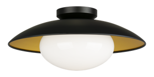 Hatley The charming ceiling mount Hatley, is available in three sizes. The Black or White bowl-shaped frame with gold interior is set off by the large Opal glass. *LIGHTBULBS NOT INCLUDED
