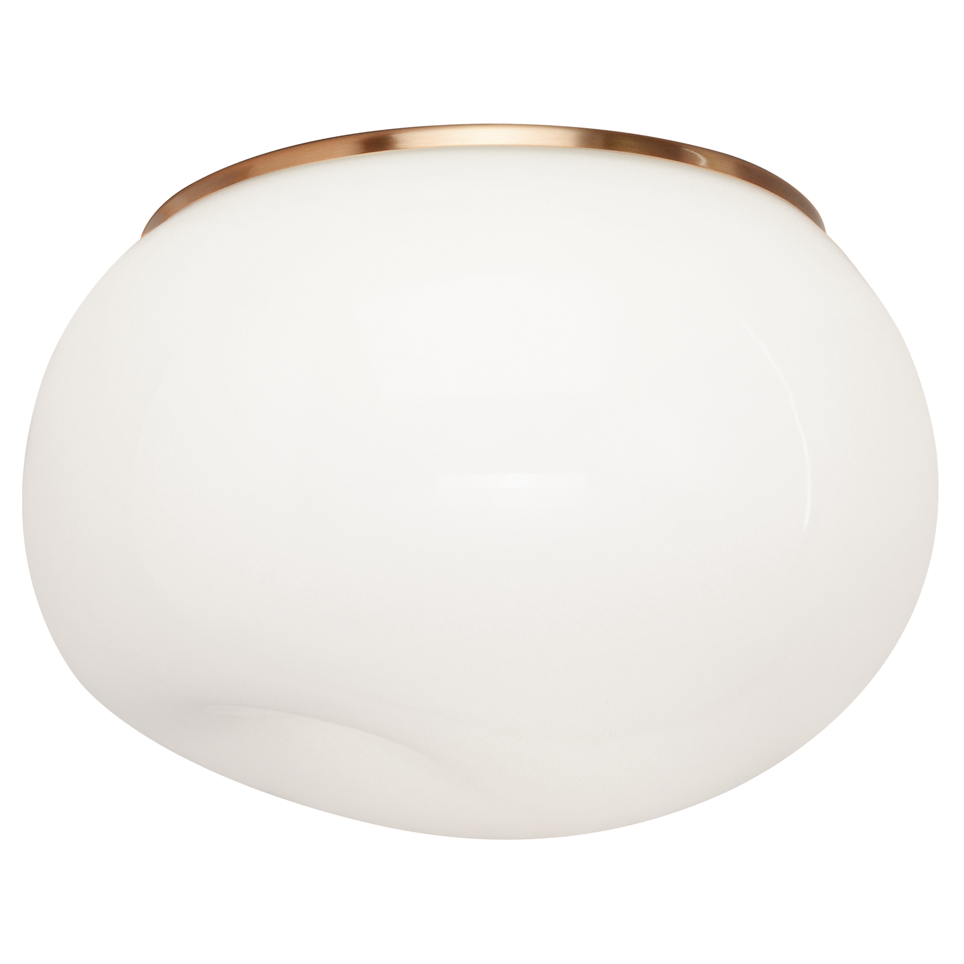 A contemporary flush mount and vanity series. Gelasin features a thin canopy attached to a hand blown Opal glass with a unique dent which adds to the aesthetics. Available in 2 sizes and 2 finishes