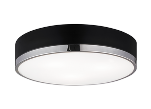 Trydor is an ultra modern take on the traditional flush mount with a higher profile.This two-tone series features a thick Black or White band with a thin contrasting finish of either Chrome or Aged Gold Brass. A versatile fixture, suitable for any room.