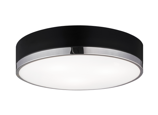 Trydor is an ultra modern take on the traditional flush mount with a higher profile.This two-tone series features a thick Black or White band with a thin contrasting finish of either Chrome or Aged Gold Brass. A versatile fixture, suitable for any room.
