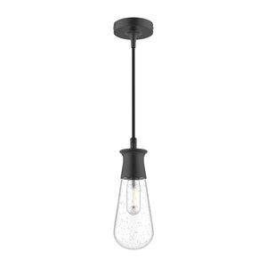Marcel 4-in Clear Bubble Glass/Textured Black 1 Light Exterior Pendant