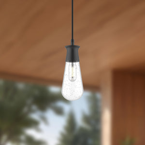 Marcel 4-in Clear Bubble Glass/Textured Black 1 Light Exterior Pendant