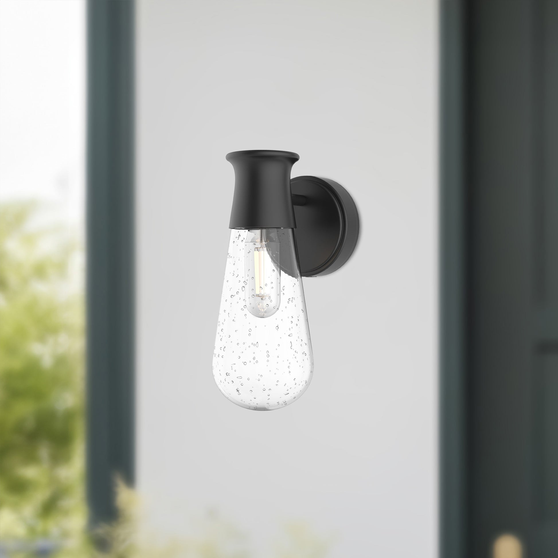 Marcel 5-in Clear Bubble Glass/Textured Black 1 Light Exterior Wall Sconce