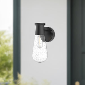 Marcel 5-in Clear Bubble Glass/Textured Black 1 Light Exterior Wall Sconce