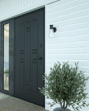 Marcel 5-in Clear Bubble Glass/Textured Black 1 Light Exterior Wall Sconce