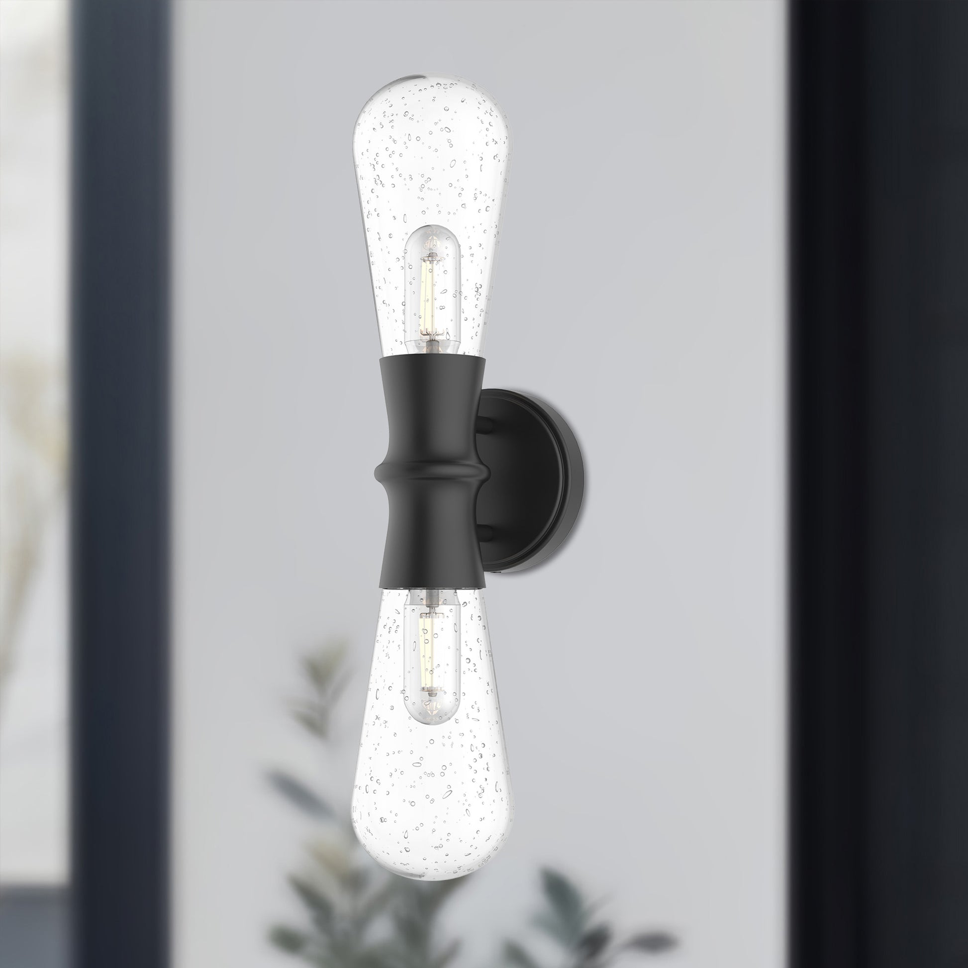 Marcel 5-in Clear Bubble Glass/Textured Black 2 Lights Exterior Wall Sconce