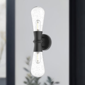 Marcel 5-in Clear Bubble Glass/Textured Black 2 Lights Exterior Wall Sconce