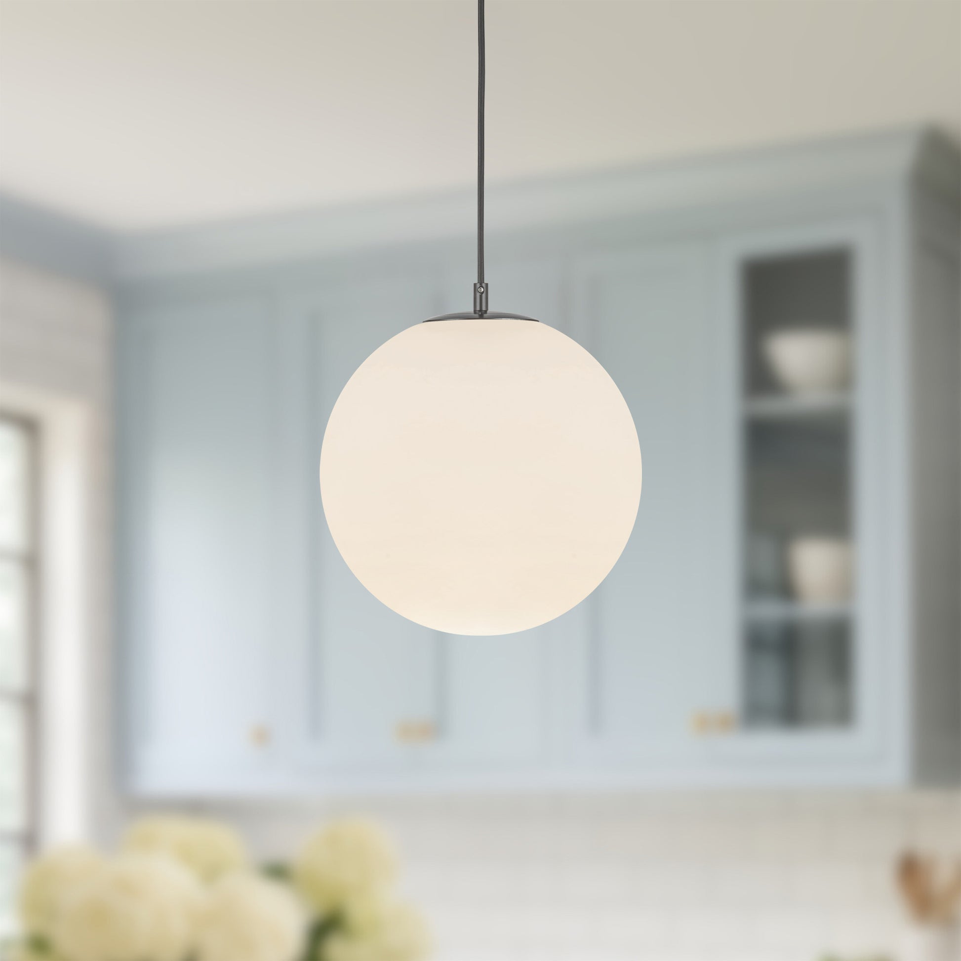 Marco 12-in,196-in Black/Opal Glass LED Pendant