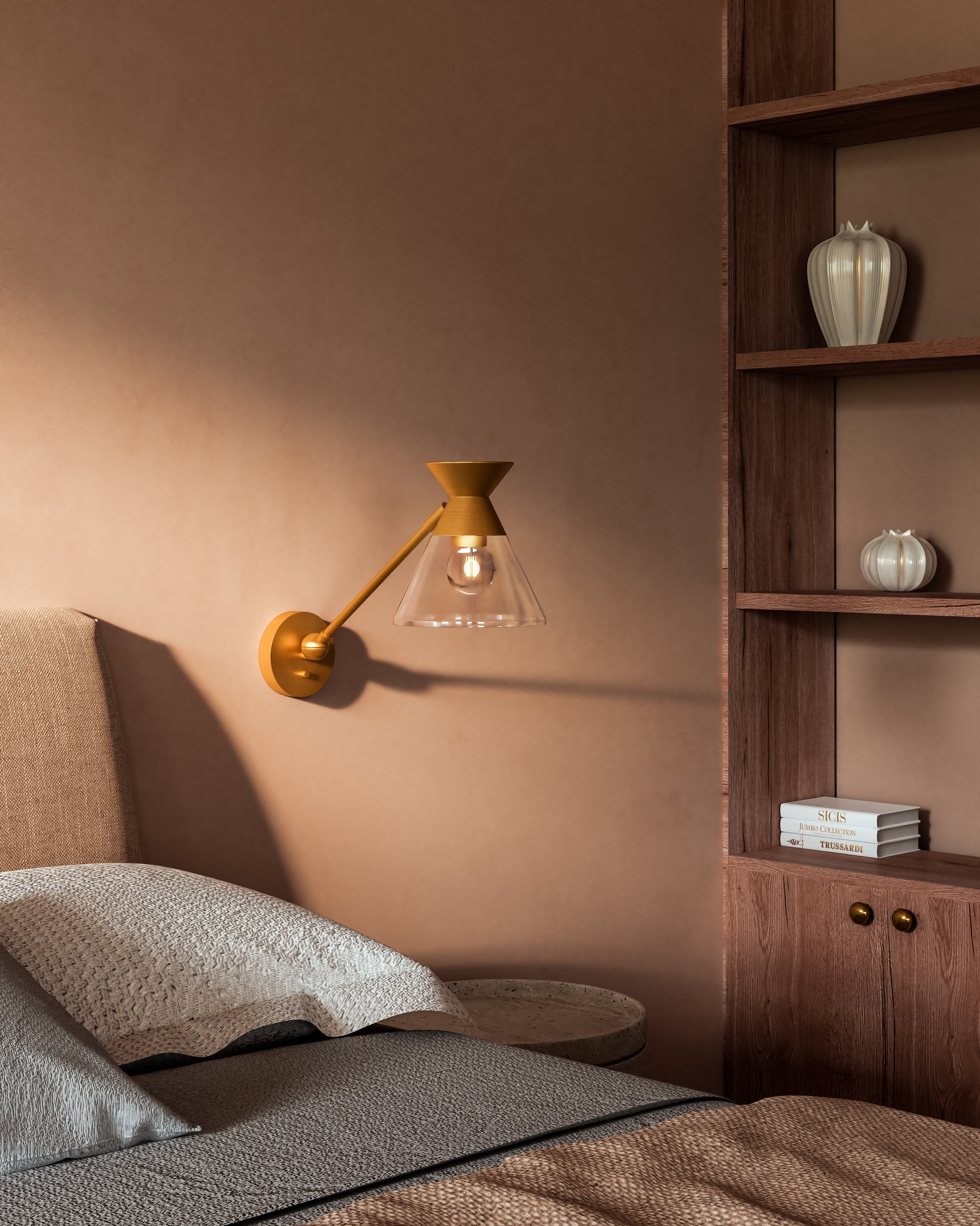 Mauer 8-in Brushed Gold/Clear Glass 1 Light Wall/Vanity