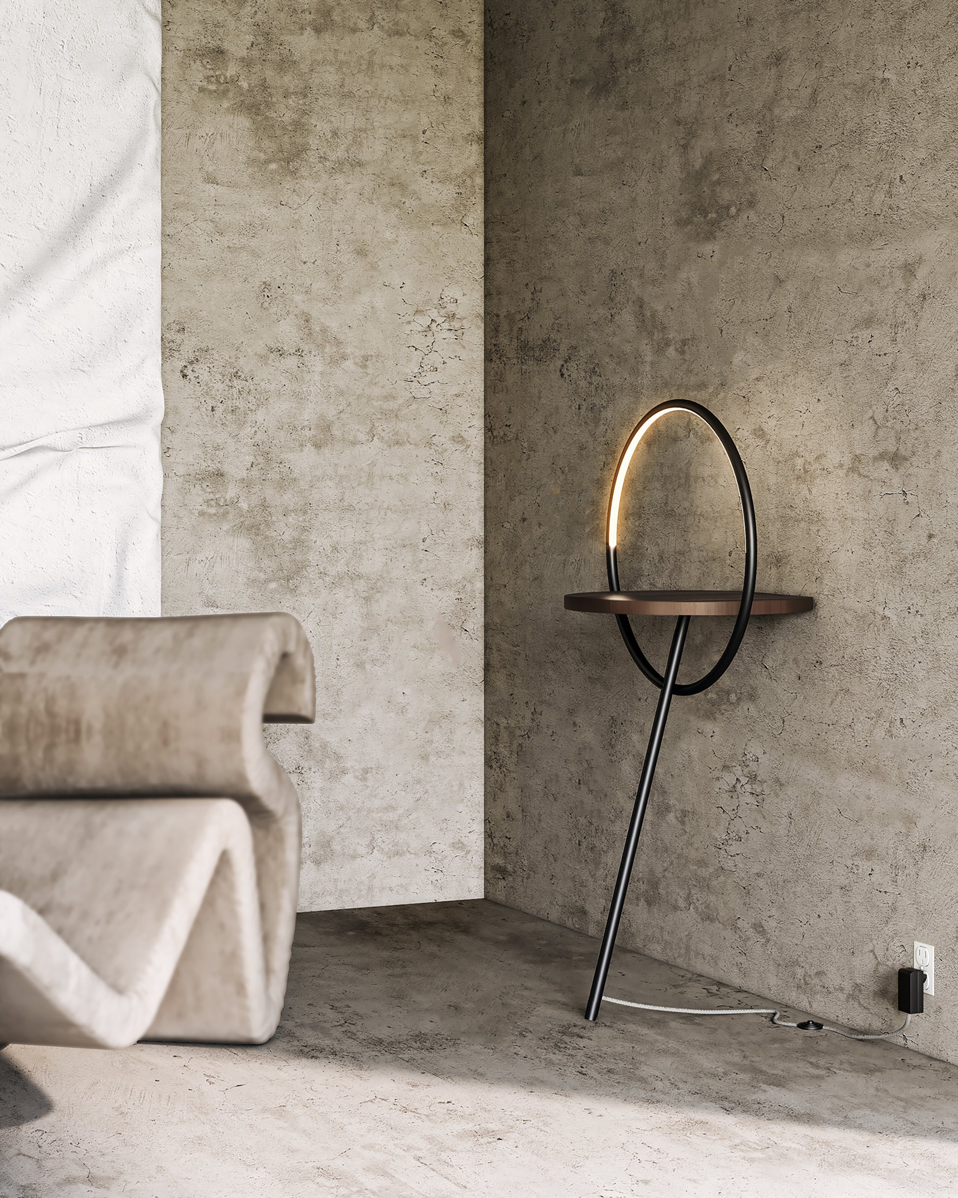 Maya 18-in Black/Walnut LED Floor Lamp