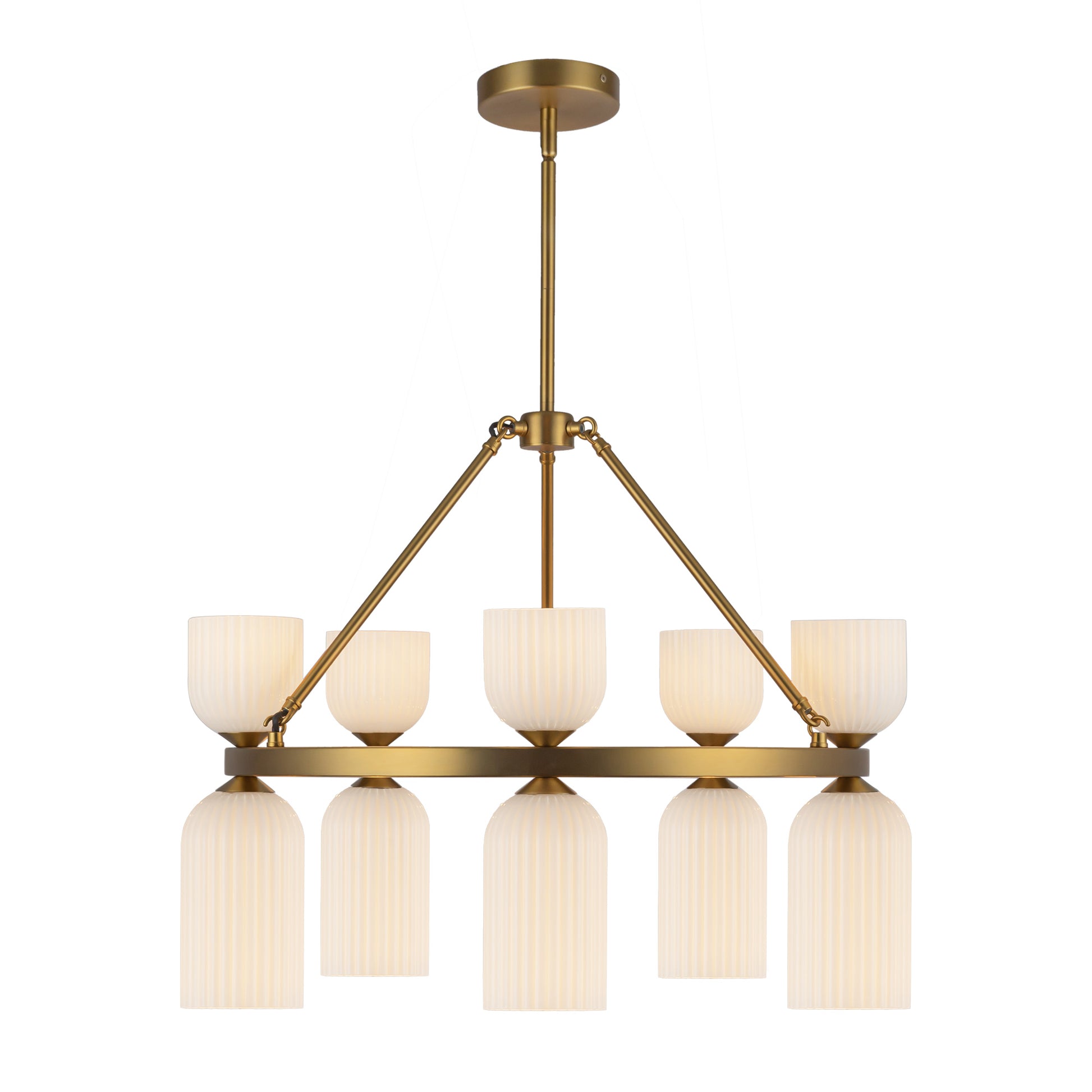 Nelly 26-in Matte Black/Glossy Ribbed Opal Glass Socket Chandelier