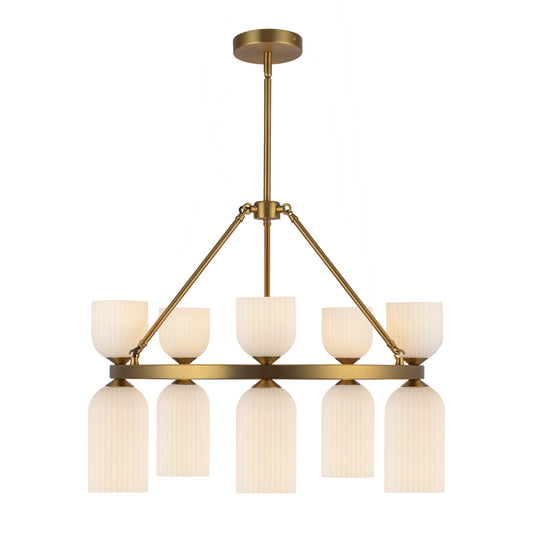 Nelly 26-in Matte Black/Glossy Ribbed Opal Glass Socket Chandelier