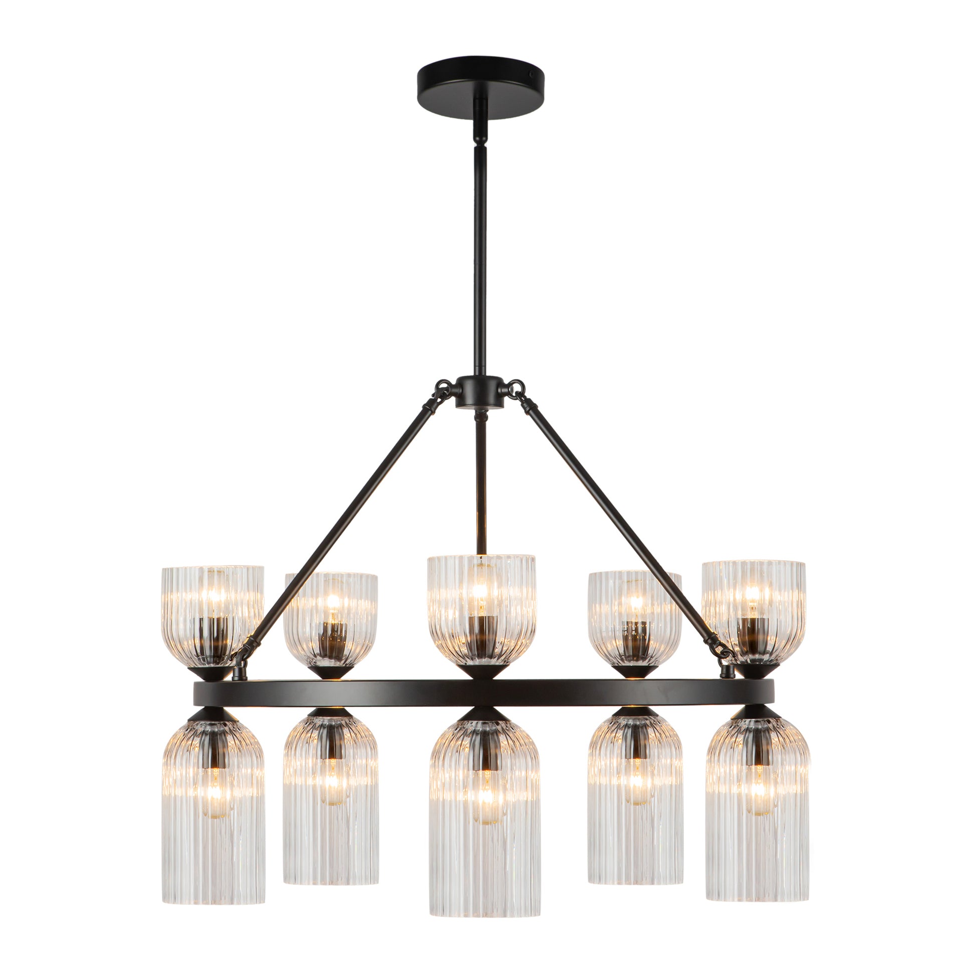 Nelly 26-in Matte Black/Glossy Ribbed Opal Glass Socket Chandelier