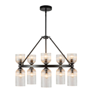 Nelly 26-in Matte Black/Glossy Ribbed Opal Glass Socket Chandelier