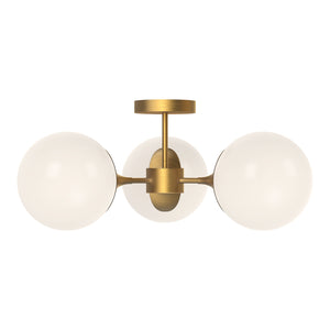 Nouveau 26-in Matte Black/Opal Matte Glass 3 Lights Semi Flush Mount