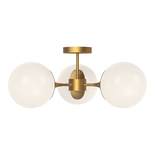 Nouveau 26-in Matte Black/Opal Matte Glass 3 Lights Semi Flush Mount