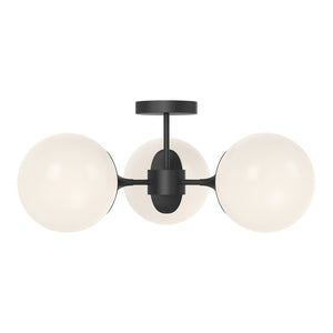 Nouveau 26-in Matte Black/Opal Matte Glass 3 Lights Semi Flush Mount