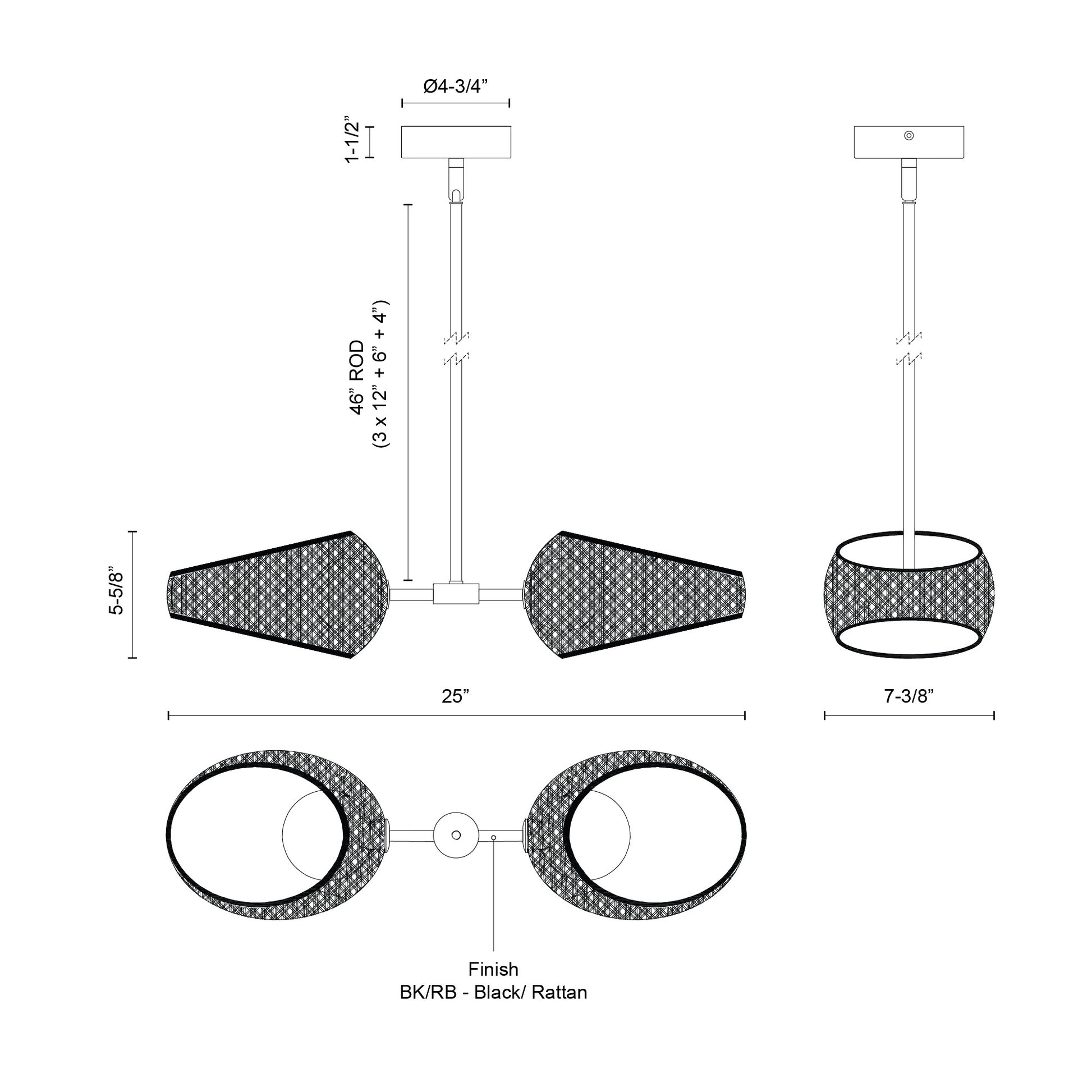 Lanai 2 Head Black/Opal Glass LED Pendant
