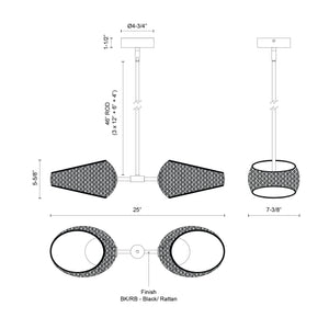 Lanai 2 Head Black/Opal Glass LED Pendant