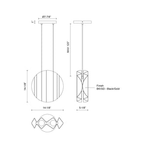 Akira 14-in Black/Gold 2 Lights Pendant