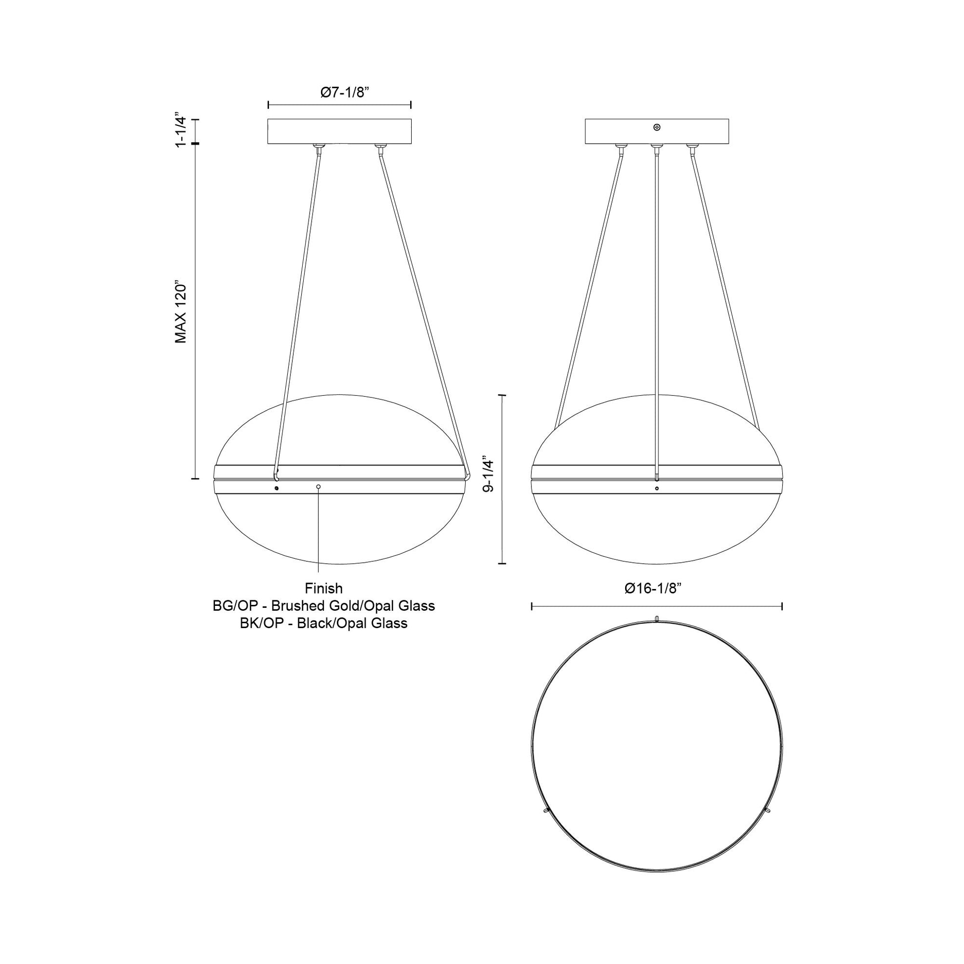 Virgo 16-in Brushed Gold/Opal Glass LED Pendant