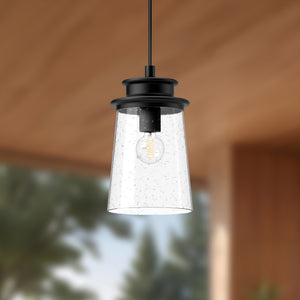 Quincy 6-in Clear Bubble Glass/Textured Black 1 Light Exterior Pendant