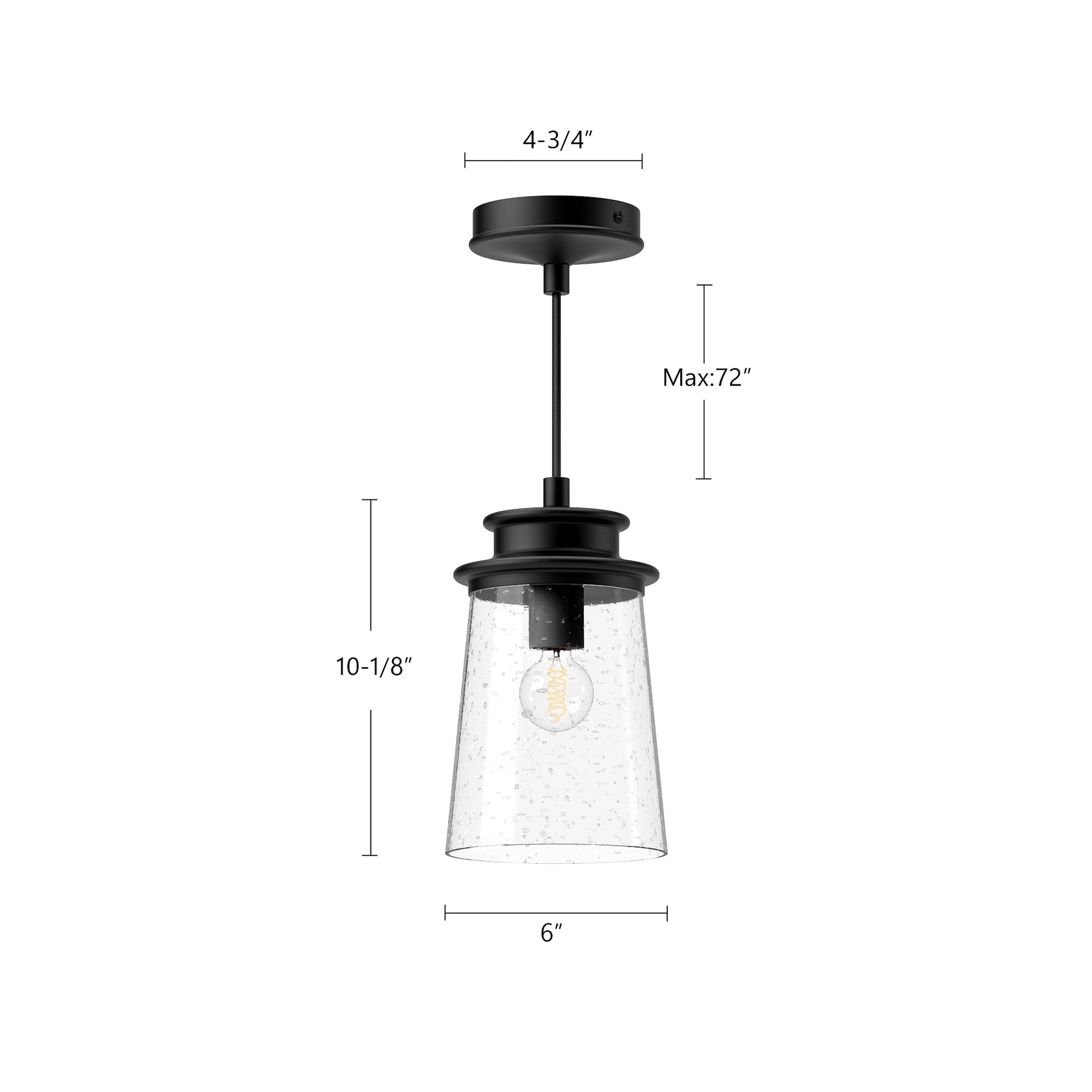 Quincy 6-in Clear Bubble Glass/Textured Black 1 Light Exterior Pendant