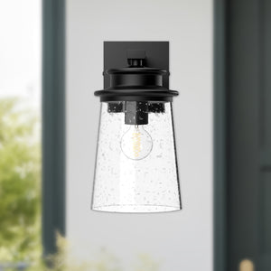 Quincy 6-in Clear Bubble Glass/Textured Black 1 Light Exterior Wall Sconce