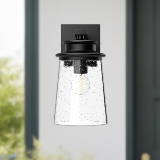 Quincy 6-in Clear Bubble Glass/Textured Black 1 Light Exterior Wall Sconce