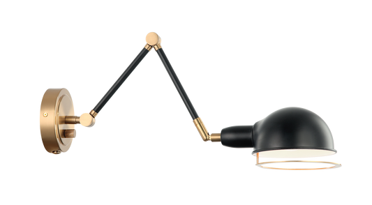 1 LT "BLARE" AGED GOLD WALL SCONCE E26 - BLACK METAL SHADE