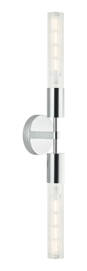 The Lumière is a modern wall vanity in an Aged Gold Brass or Matte Black socket and round backplate complemented by ribbed glass. Available in single or 2 light.