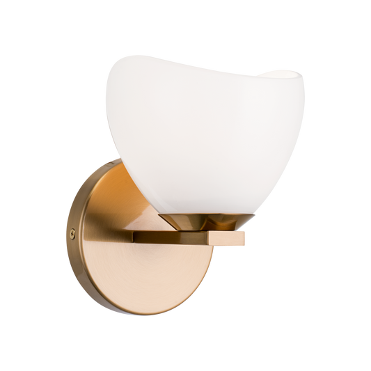Uptowne is a dazzling family with distinctive curved opal glass. Available in Aged Gold Brass or Black.