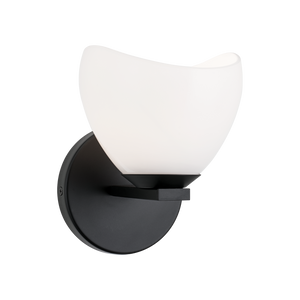 Uptowne is a dazzling family with distinctive curved opal glass. Available in Aged Gold Brass or Black.