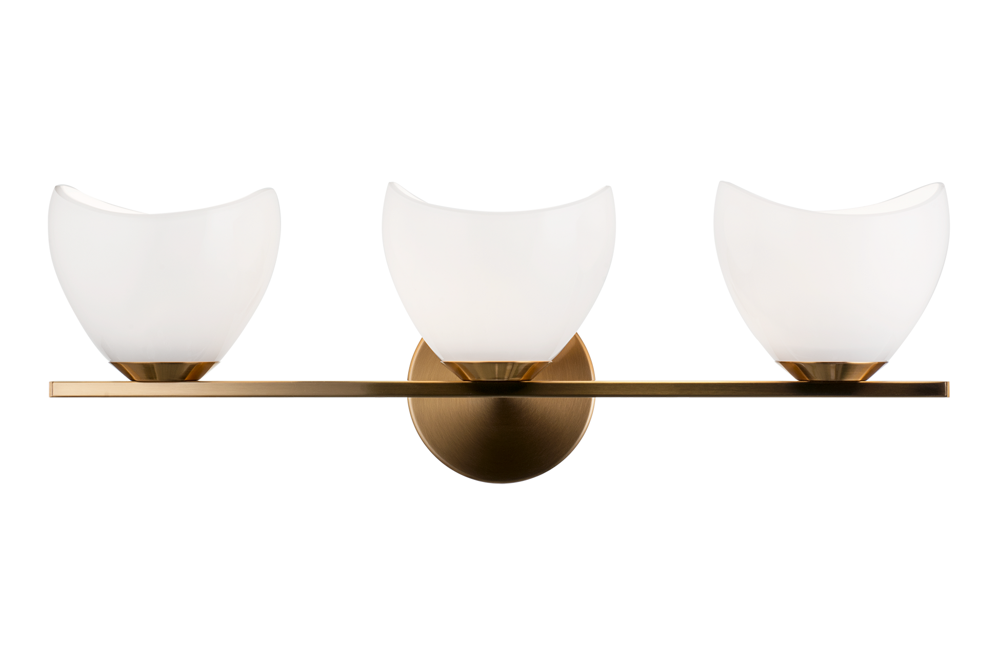 Uptowne is a dazzling family with distinctive curved opal glass. Available in Aged Gold Brass or Black.