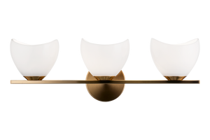 Uptowne is a dazzling family with distinctive curved opal glass. Available in Aged Gold Brass or Black.