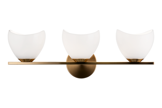 Uptowne is a dazzling family with distinctive curved opal glass. Available in Aged Gold Brass or Black.