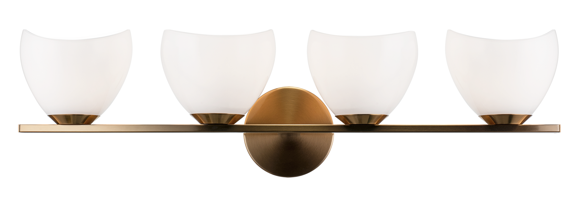 Uptowne is a dazzling family with distinctive curved opal glass. Available in Aged Gold Brass or Black.