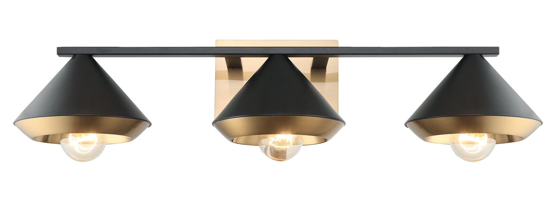 Mid century vanity option available in 4 sizes. The dual tone frame and substantial cone shades provide visual interest in this beautiful collection.