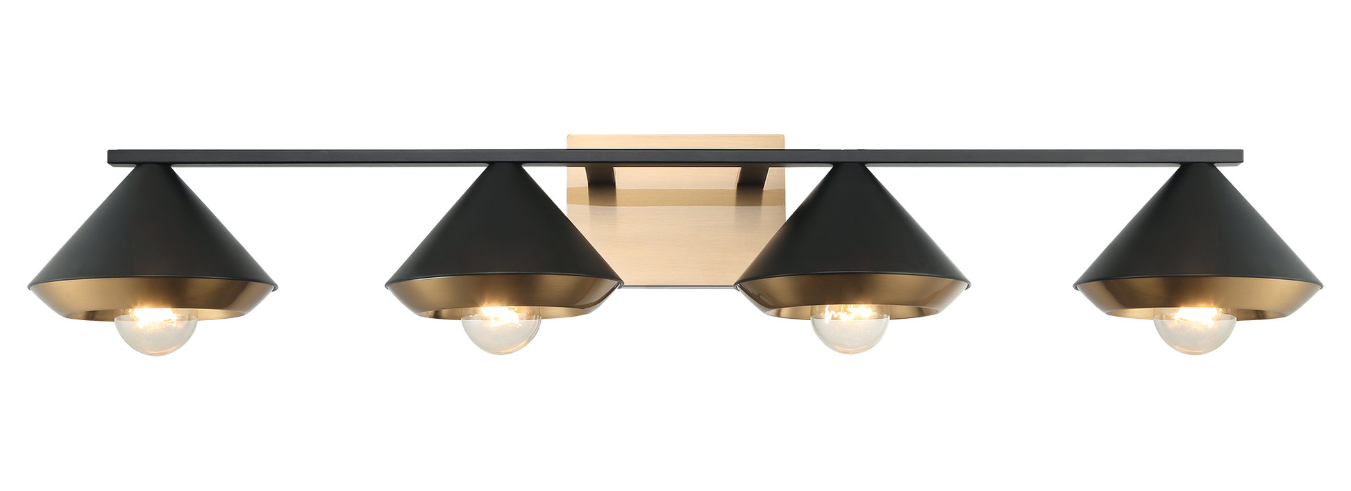 Mid century vanity option available in 4 sizes. The dual tone frame and substantial cone shades provide visual interest in this beautiful collection.