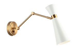 The Blaze series is both fun and functional. Available in 2 finish combinations: Aged Gold Brass with White and Aged Gold Brass with Black. Features a built in dimmer and adjustable shade for directional lighting.