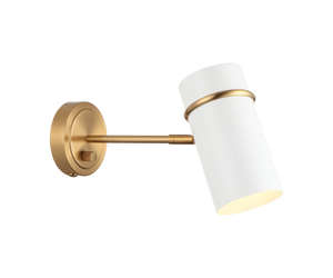 With the modern design and touch of mid-century elegance, the 
Cilindro wall light would be a great piece for any reading nook, 
bedroom and home office. Finishes include Aged Gold Brass with 
White shade and Brushed Nickel with Matte Black shade