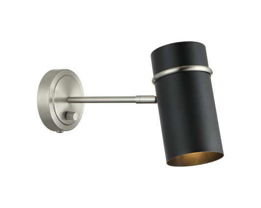 With the modern design and touch of mid-century elegance, the 
Cilindro wall light would be a great piece for any reading nook, 
bedroom and home office. Finishes include Aged Gold Brass with 
White shade and Brushed Nickel with Matte Black shade