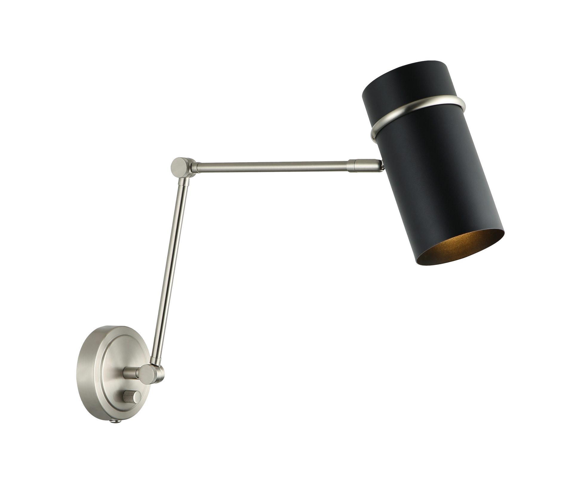 With the modern design and touch of mid-century elegance, the 
Cilindro wall light would be a great piece for any reading nook, 
bedroom and home office. Finishes include Aged Gold Brass with 
White shade and Brushed Nickel with Matte Black shade