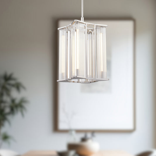Sabre 11-in Polished Nickel/Ribbed Glass LED Pendant