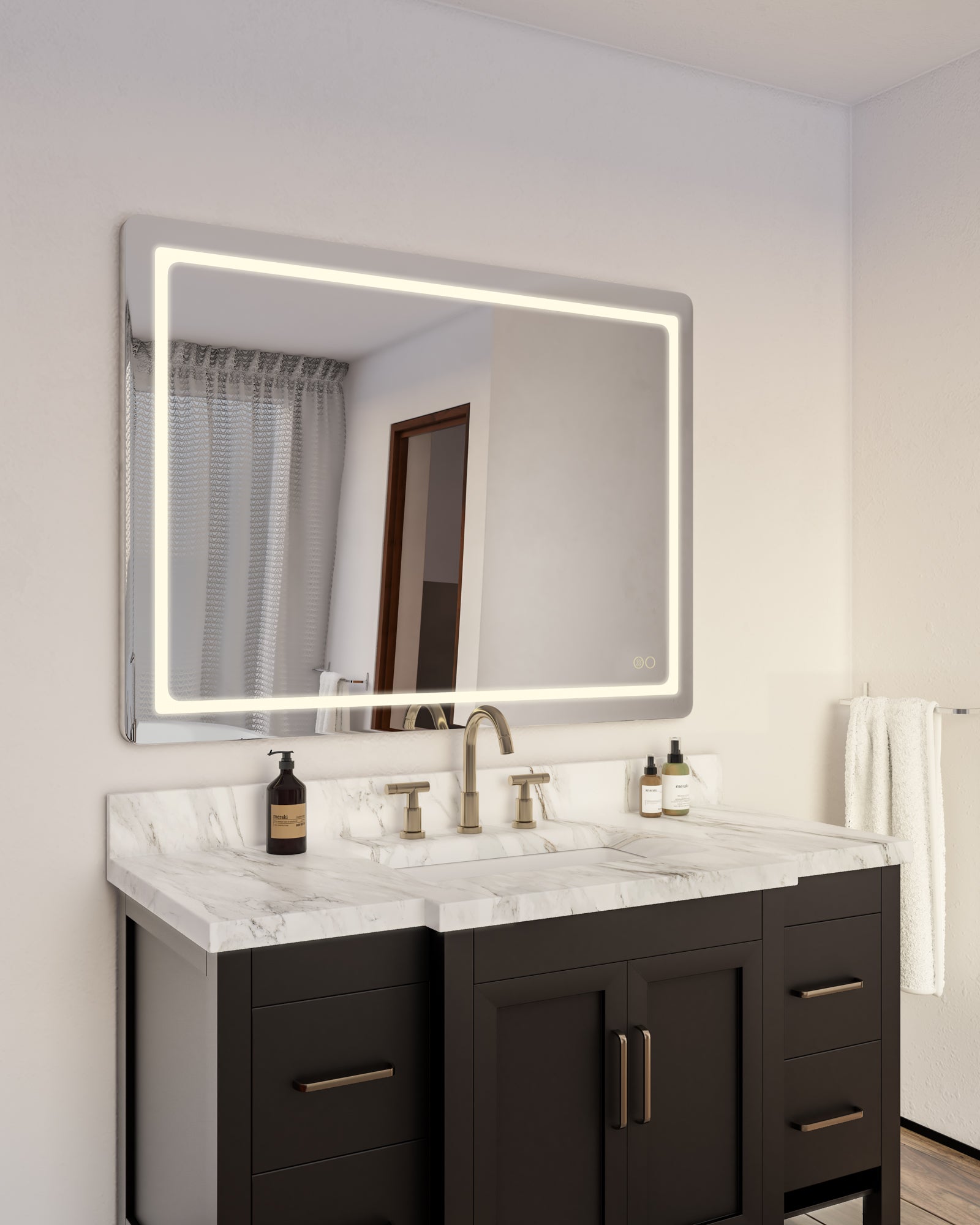 Seneca 48-in Sandblasted Merc Edge LED Vanity Mirror